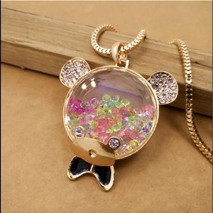 Cute Glass Rhinestone Bear Necklace